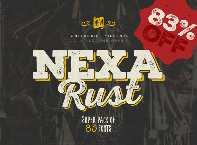 NEXA RUST – Super Mega Pack of 83 fonts (5 sub-families) – only $47!