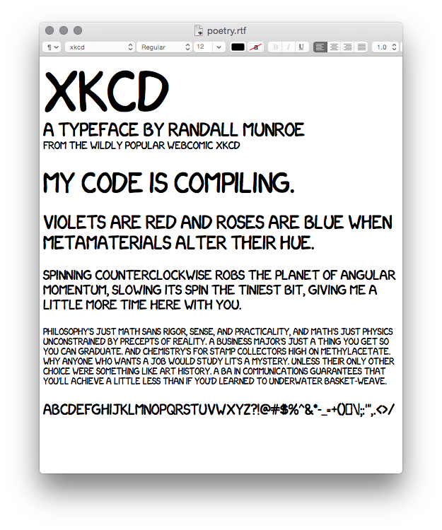 xkcd, the typeface