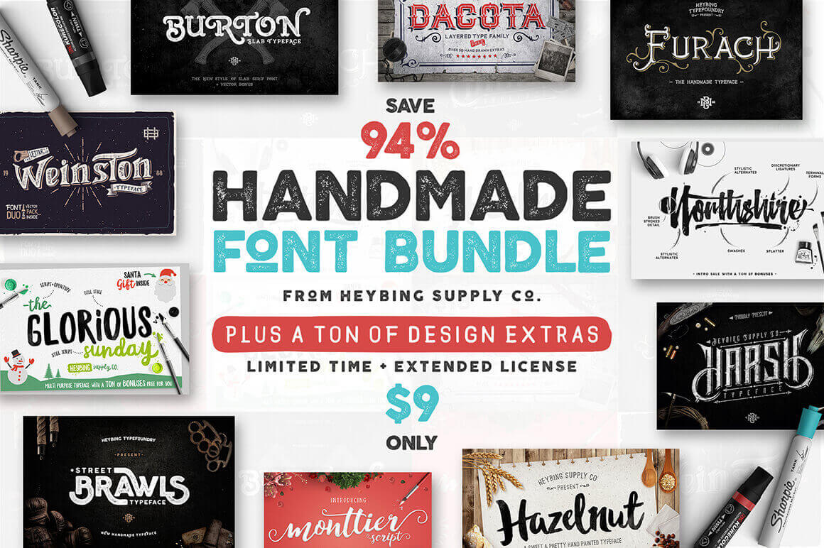 10 Full Font Families and Bonus Design Extras