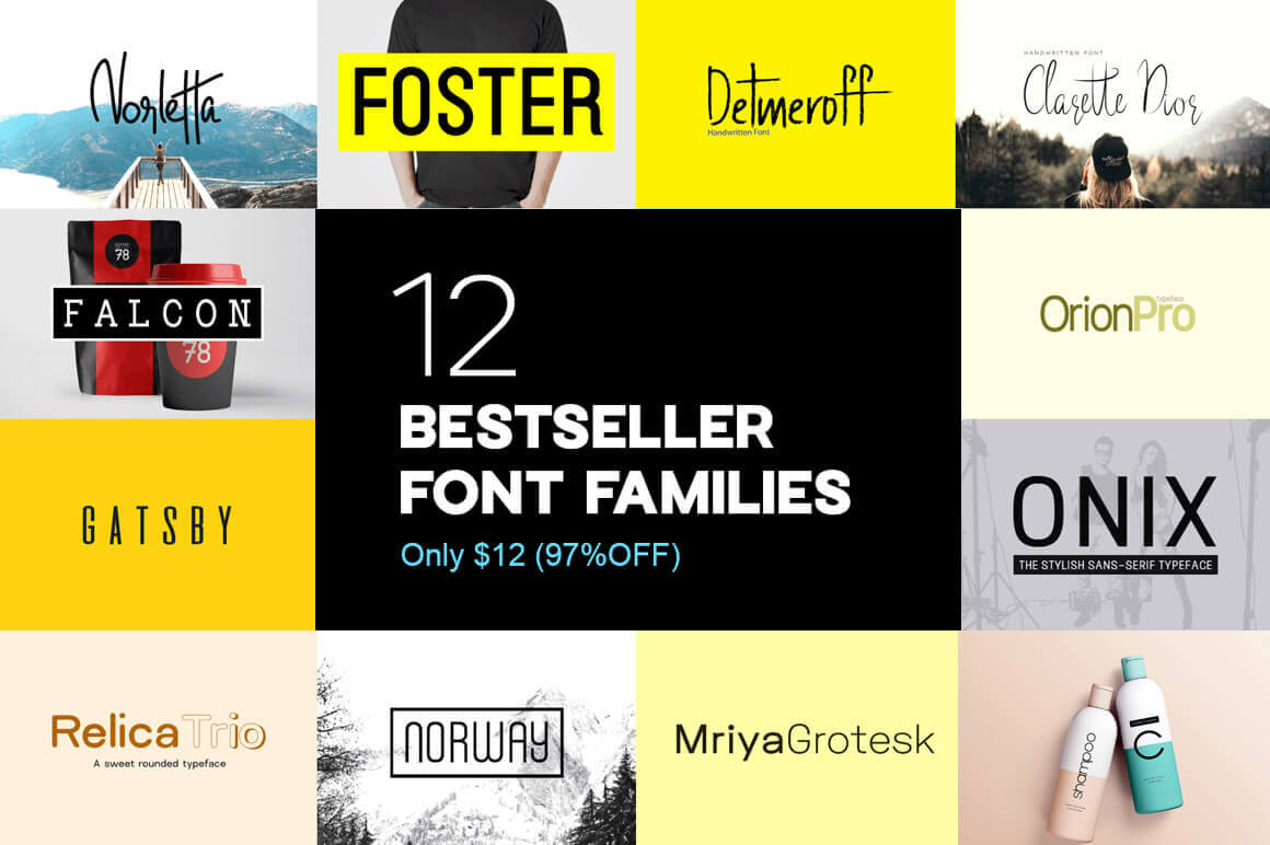 12 Best-Selling Typefaces (54 Fonts) from Designova