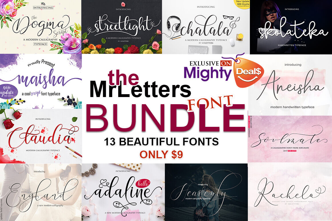 The MrLetters Font Bundle of 13 Modern Script Typefaces