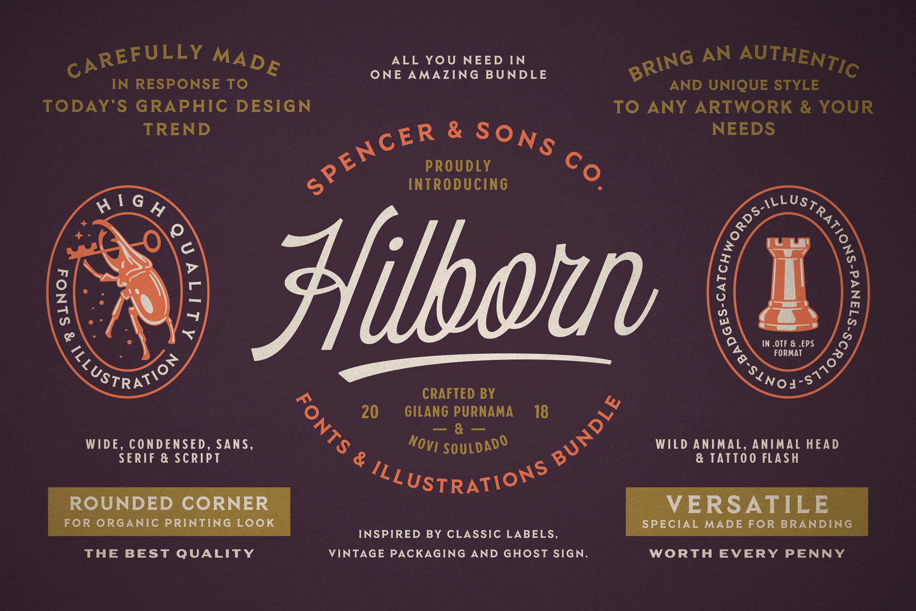 Classic, Vintage S&S Hilborn Font Family & Bonuses